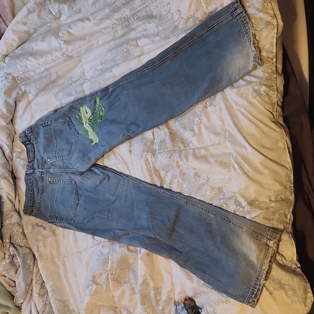 Makaveli Blue Embroidered Logo Straight Leg Baggy Fit Jeans Vintage Y2K